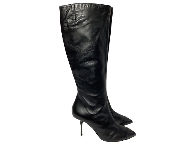 Bottes à talons zippées hautes en cuir noir de Giuseppe Zanotti