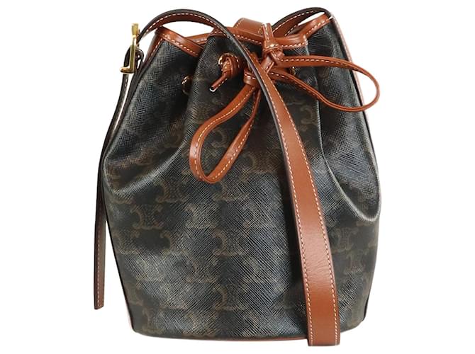 ショルダーバッグ・ポシェット Celine Clara Triomphe Canvas And Leather Bucket Bag Celine Clara Triomphe Canvas and leather bucket bag | Brown