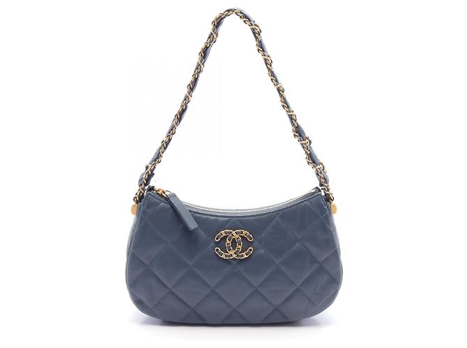 Chanel 19 Matelasse Hobo Handbag Leather Blue