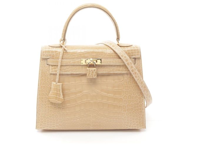 Hermès Kelly 25 Alligator-Handtasche beige