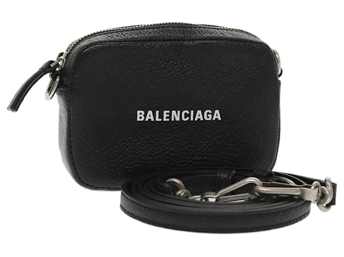 BALENCIAGA Cash Mini Shoulder Bag Leather Black Silver 640539 Auth bs19961 Silvery  ref.1869659