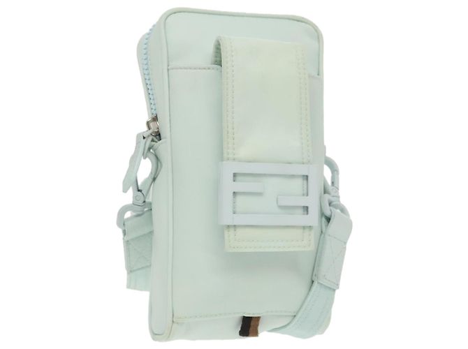FENDI Shoulder Bag Nylon Light Blue Silver Auth bs19694 Silvery