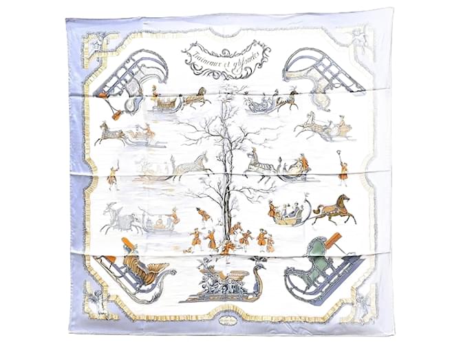 Hermès Hermes Carré 90 Traineaux et glifsades Scarf Light blue Silk  ref.1869914