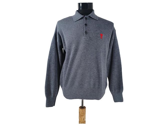 Ami de Cœur Woll-Polohemd Pullover grau 