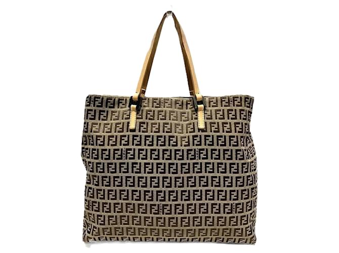 Fendi Zucchino Tote Bag Brown Leather Cloth  ref.1870383