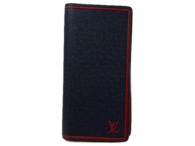 Louis Vuitton Taiga Portefeuille Brazza Long Wallet Navy blue Leather  ref.1871019