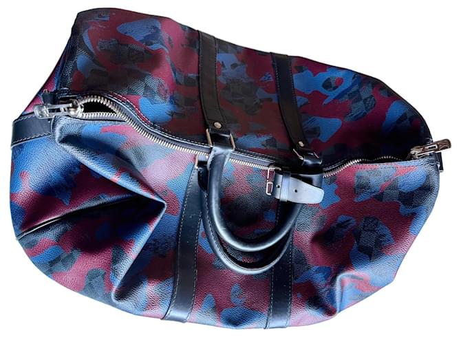 Louis Vuitton Keepall 45 camouflage Damier Red Multiple colors Dark blue Fur  ref.1871045