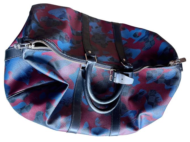 Abbesses Louis Vuitton Keepall 45 camouflage Damier Rouge Multicolore Bleu foncé