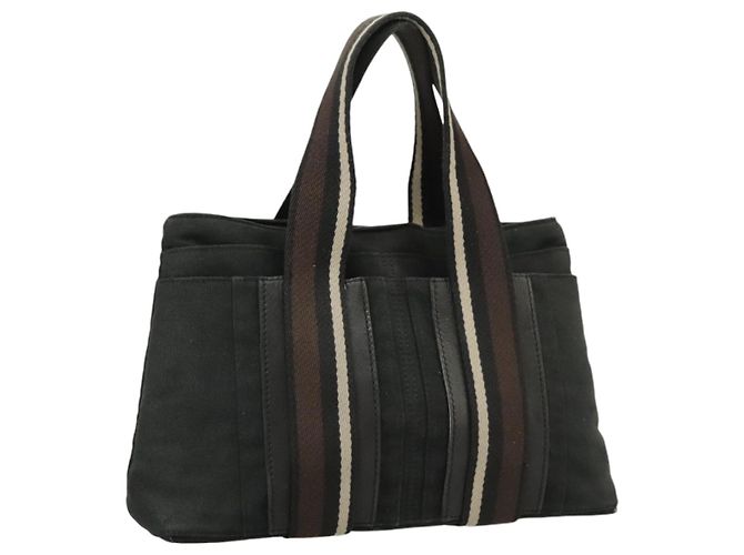 Troca Hermès HERMES Horizontale PM Handtasche aus schwarzem Canvas mit Silber authentisch kk380