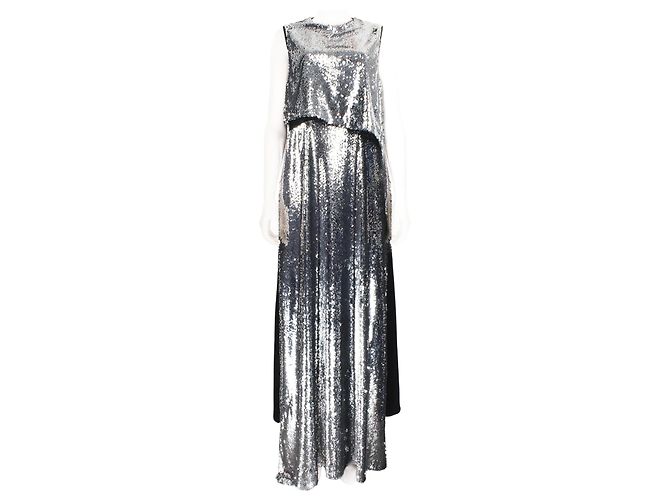 Stella Mc Cartney Stella McCartney Sequin Front Double-Layer Dress Black Silver hardware