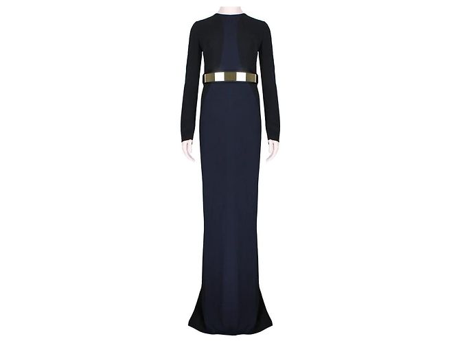 Stella Mc Cartney Schwarzes Mitternachtsblaues langes Kleid mit Gürtel von Stella McCartney