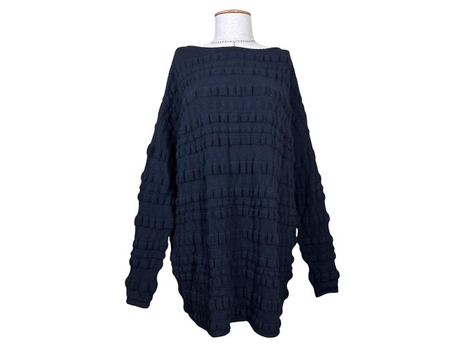 Autre Marque Sarah Pacini Oversize Langarmpullover Schwarz Wolle 