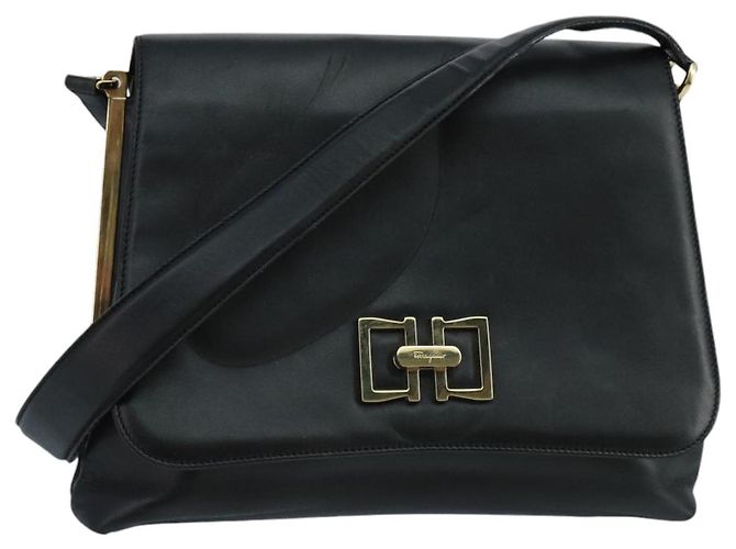 Borsa a spalla Salvatore Ferragamo in pelle nera e oro Auth am7272 Nero D'oro