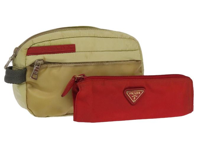PRADA Sporttasche Nylon 2Set Rot Beige Auth bs20324