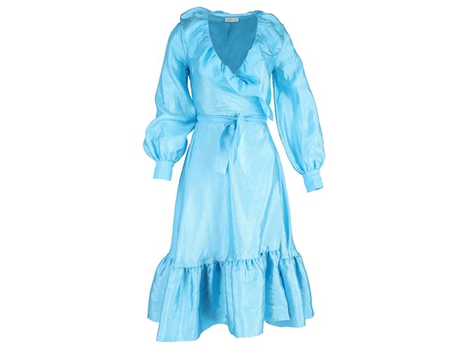 Autre Marque Stine Goya Steffi Ruffle Trim Wrap Dress in Light Blue Polyester  ref.1875979