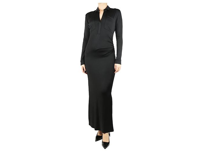 Autre Marque Schwarzes gerafftes Maxikleid - Größe UK 8