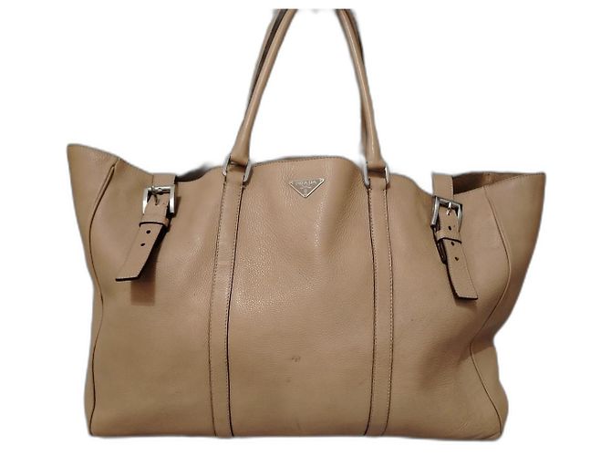Prada Leather Duffel Bag Beige
