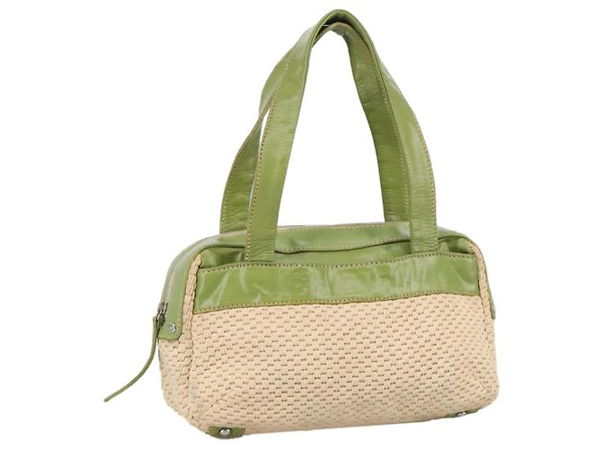CHANEL Bolso de mano de algodón beige CC Auth 102761
