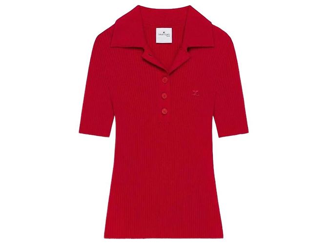 Courreges Strick Polo Shirt Rot