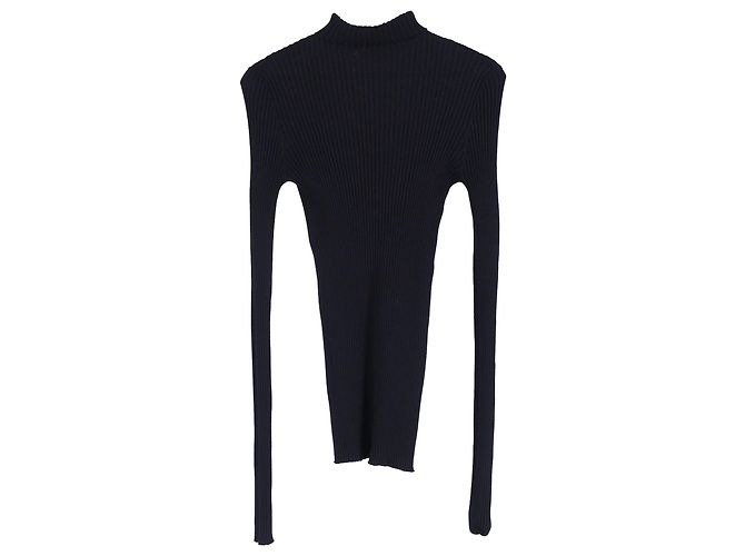 Jil Sander Ripp-Turtleneck-Pullover aus marineblauer Wolle