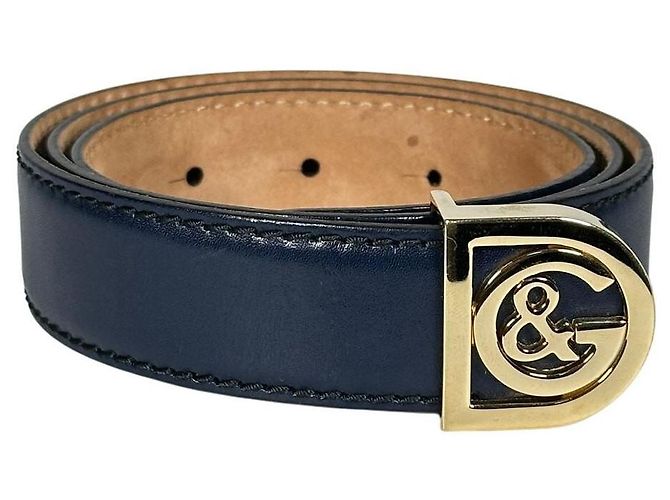 Cinturón Dolce & Gabbana D&G Logo Hebilla Azul Cuero Gold hardware