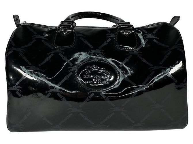 Bolso de bowling Longchamp Boston de cuero charol negro