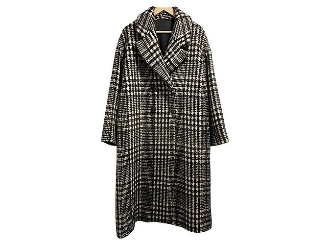 Max Mara Angio Checked Wool Coat Black White