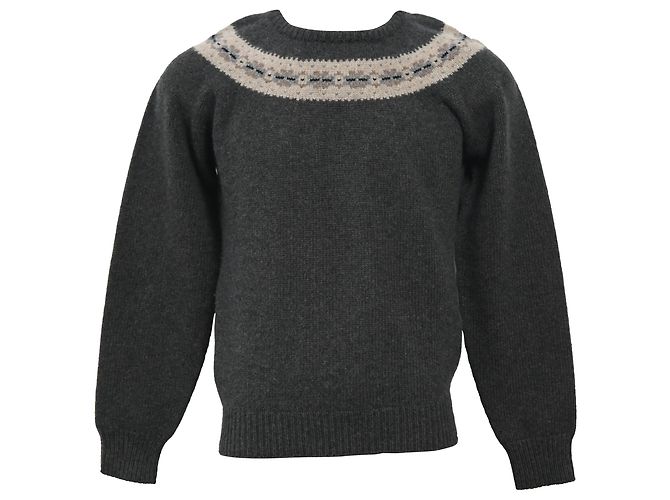 Jil Sander Knitted Chest Pattern Detail Crewneck Sweater in Grey Wool