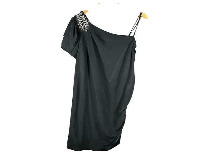 Alice by Temperley Vestido mini de seda de un hombro negro