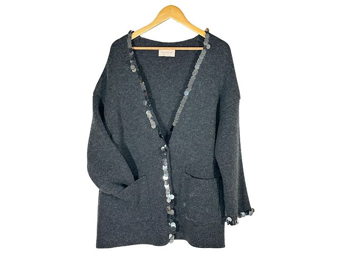 Christopher Kane Pailletten Cardigan Oversize Grau Wolle