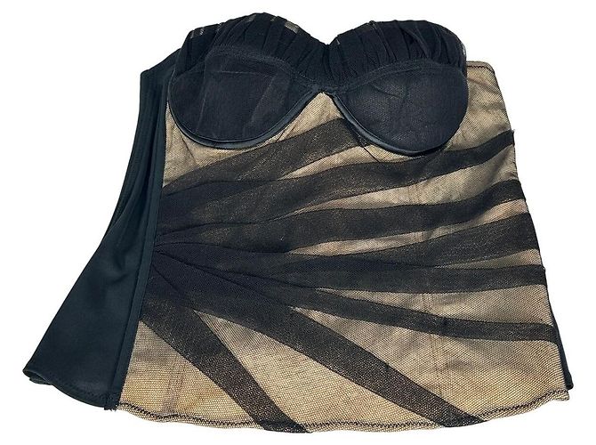 Dolce & Gabbana Bustier Corset in tulle nero e beige Sabbia