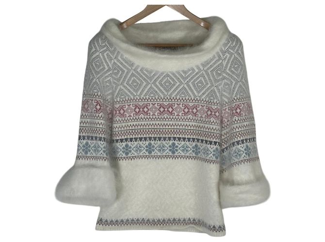 Pull en angora Fair Isle de JOHN GALLIANO Rose Blanc Bleu