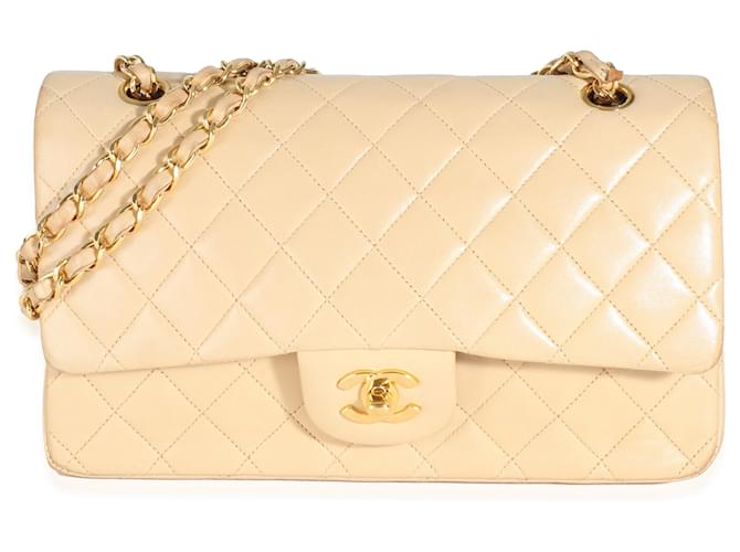 Timeless Chanel Vintage 24K Beige Quilted Lambskin Medium Classic Double Flap Bag Leather  ref.1878387