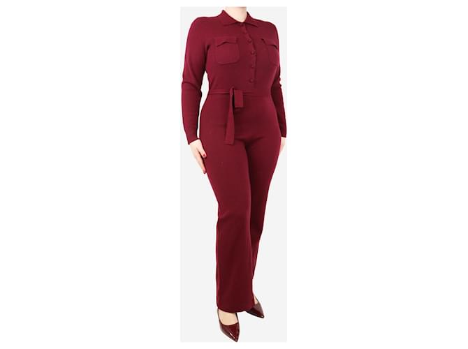 Autre Marque Dark red belted knit jumpsuit - size L Wool  ref.1878565