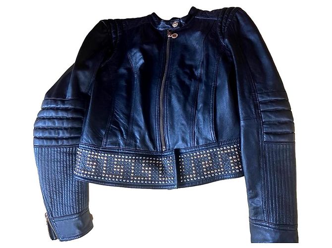 Versace For H&M Leder Bikerjacke Schwarz Größe 36