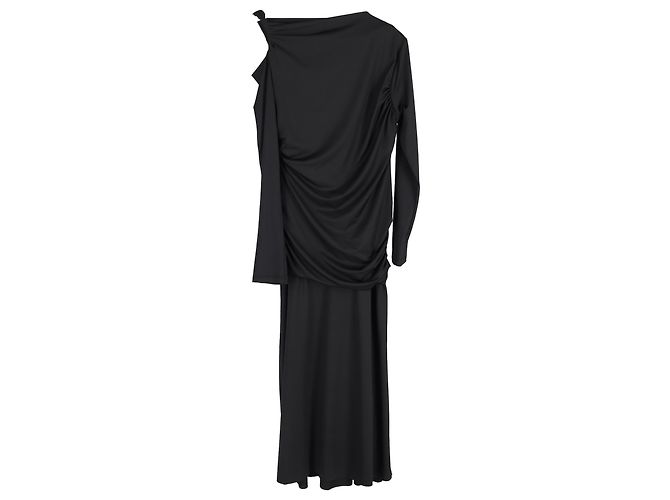 Victoria Beckham Midi-Kleid mit Rüschendetails aus schwarzem Polyester