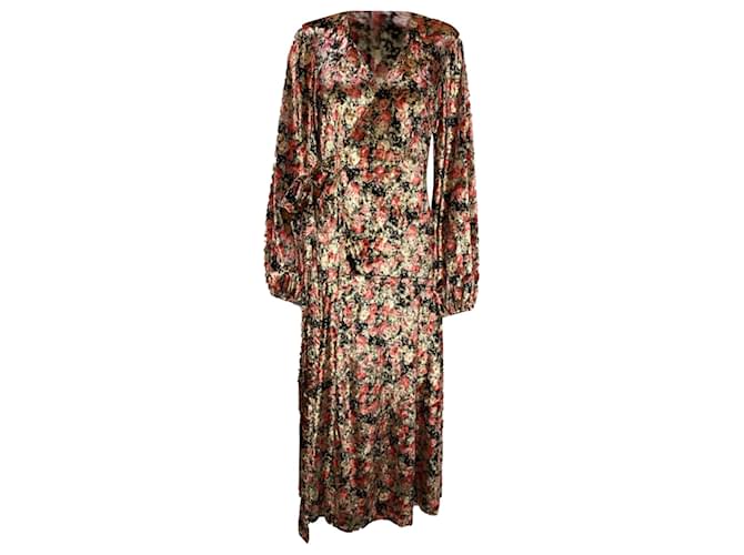 Autre Marque  Rotate Birger Christensen Beatrix Floral Print Midi Wrap Dress in Multicolor Velvet Multiple colors  ref.1879268