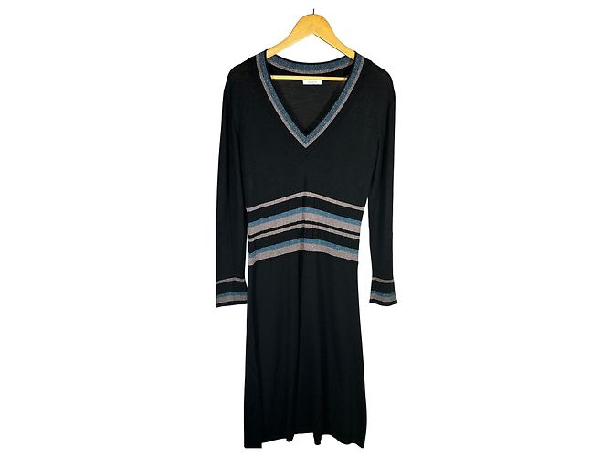 POLLINI V-Ausschnitt Pulloverkleid Schwarz Blau