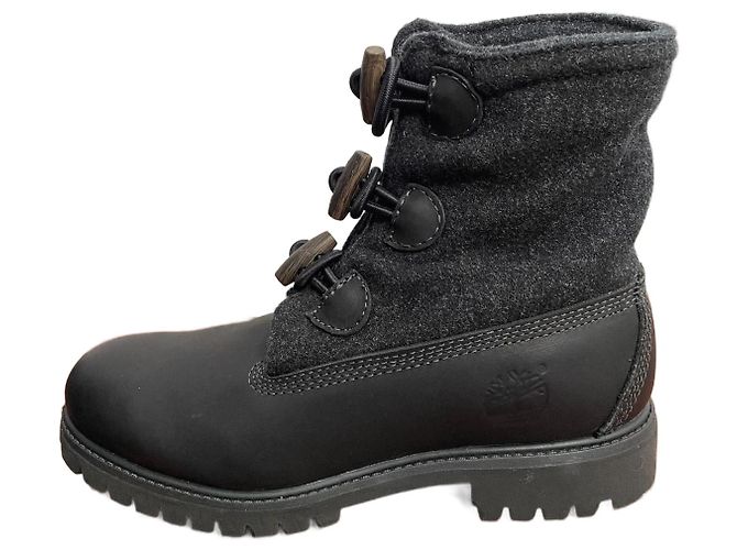 Botas Timberland 6 polegadas em couro preto e lã cinza escuro Cinza antracite