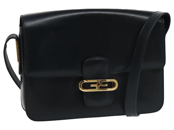 Borsa a Spalla GUCCI in Pelle Blu Navy Oro Auth yk16077 D'oro