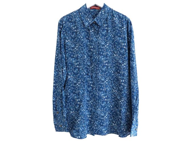 Camisa de seda azul com estampa batik Altuzarra