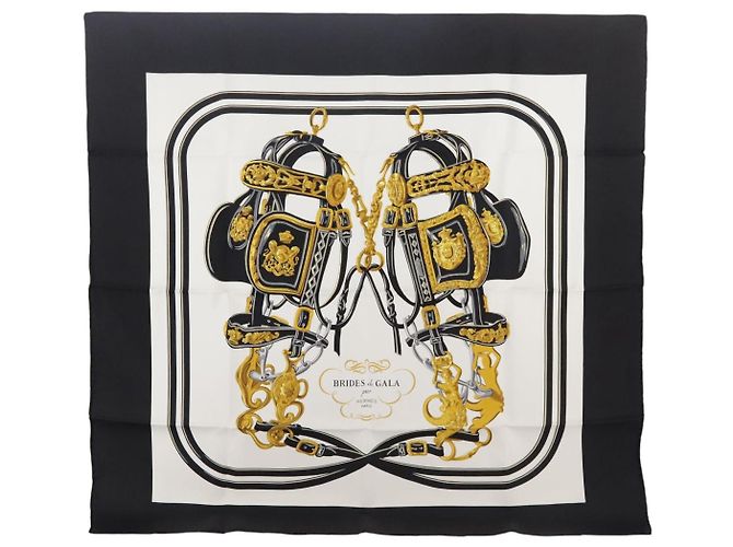 Hermès HERMES Carré 90 Schal ""BRIDES de GALA"" Seide Schwarz Weiß Auth ki5241