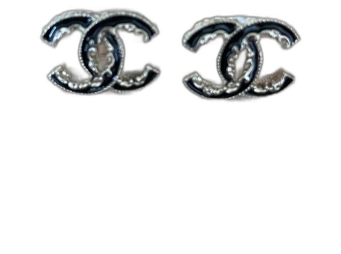 Chanel Orecchini Nero D'oro Metallo Resina