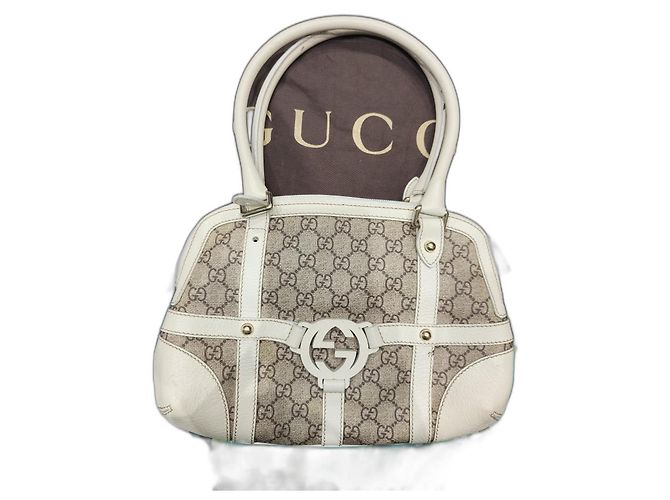 Bolsa Gucci de lona e couro branco bege