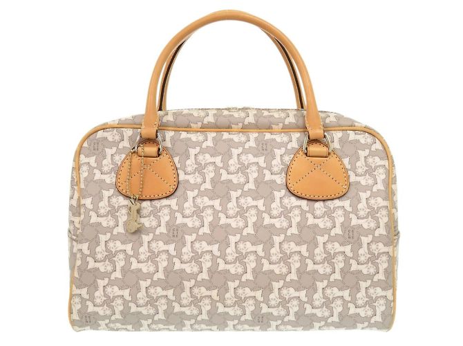 Céline Celine Sulky Carriage Pattern Handbag Brown White Beige