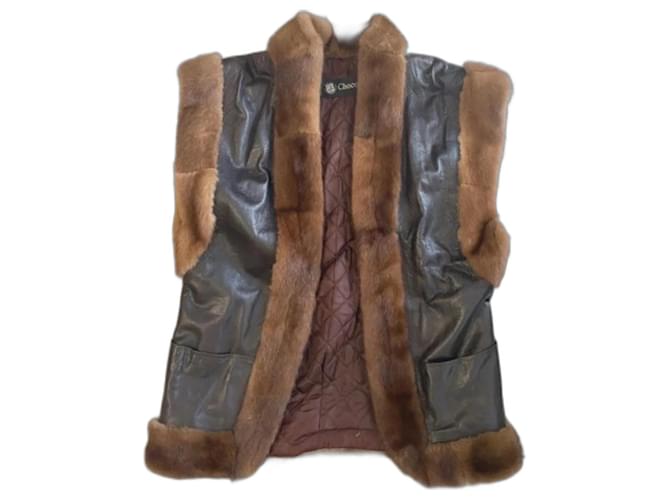 Autre Marque Chocquenet sleeveless jacket in brown leather and mink fur Chocolate  ref.1882400