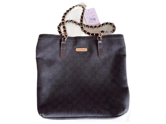 Bolso Tote Gucci Negro de Algodón con Cadena Dorada Dorado