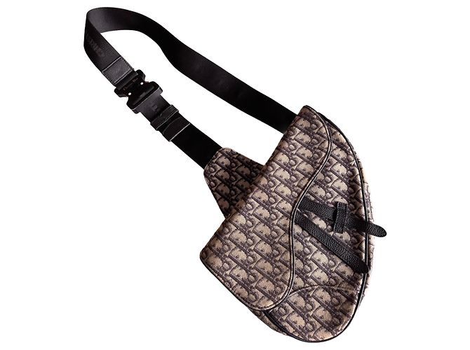 Borsa Christian Dior Saddle Oblique Jacquard Nero Beige