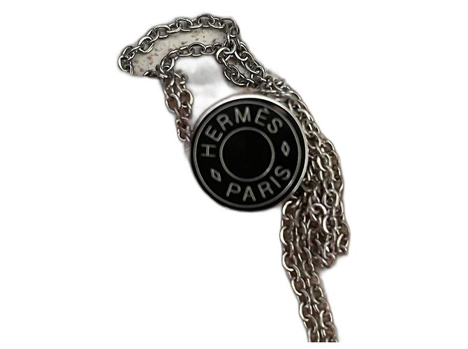 Pendente Hermès Clou de Selle colar de aço prata Hardware prateado