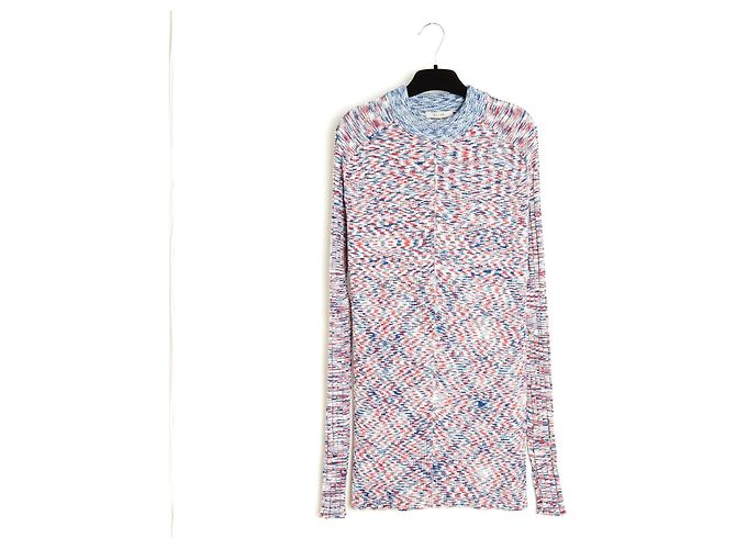 Céline 2014 Tricolor Pullover FR38 Phoebe Philo Baumwoll-Maxi-Pullover UK10 US8 Celine Weiß Rot Blau 